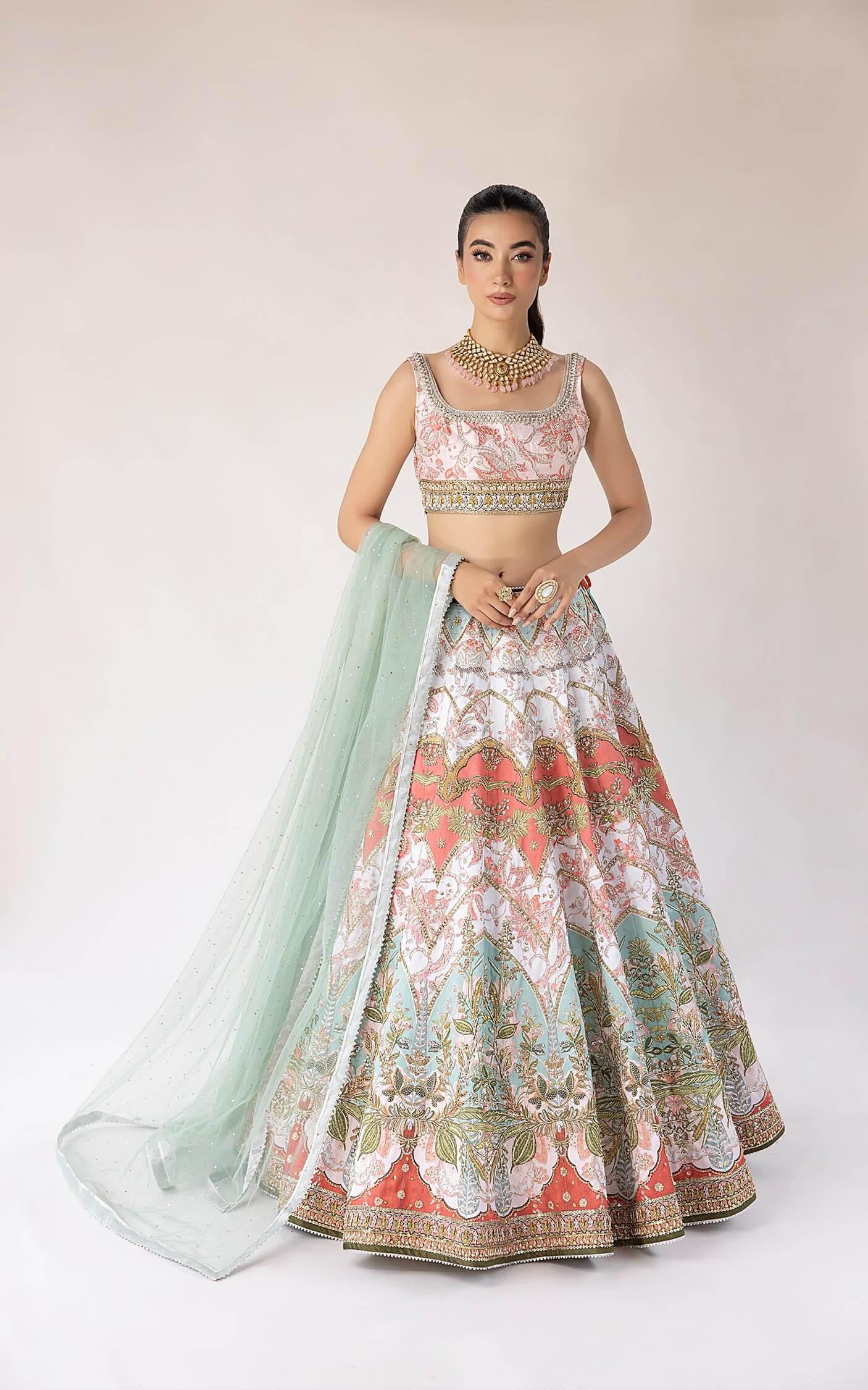 Multi-Colour Embroidered Silk-Blend Lehenga Choli (3-Piece) - Image 8