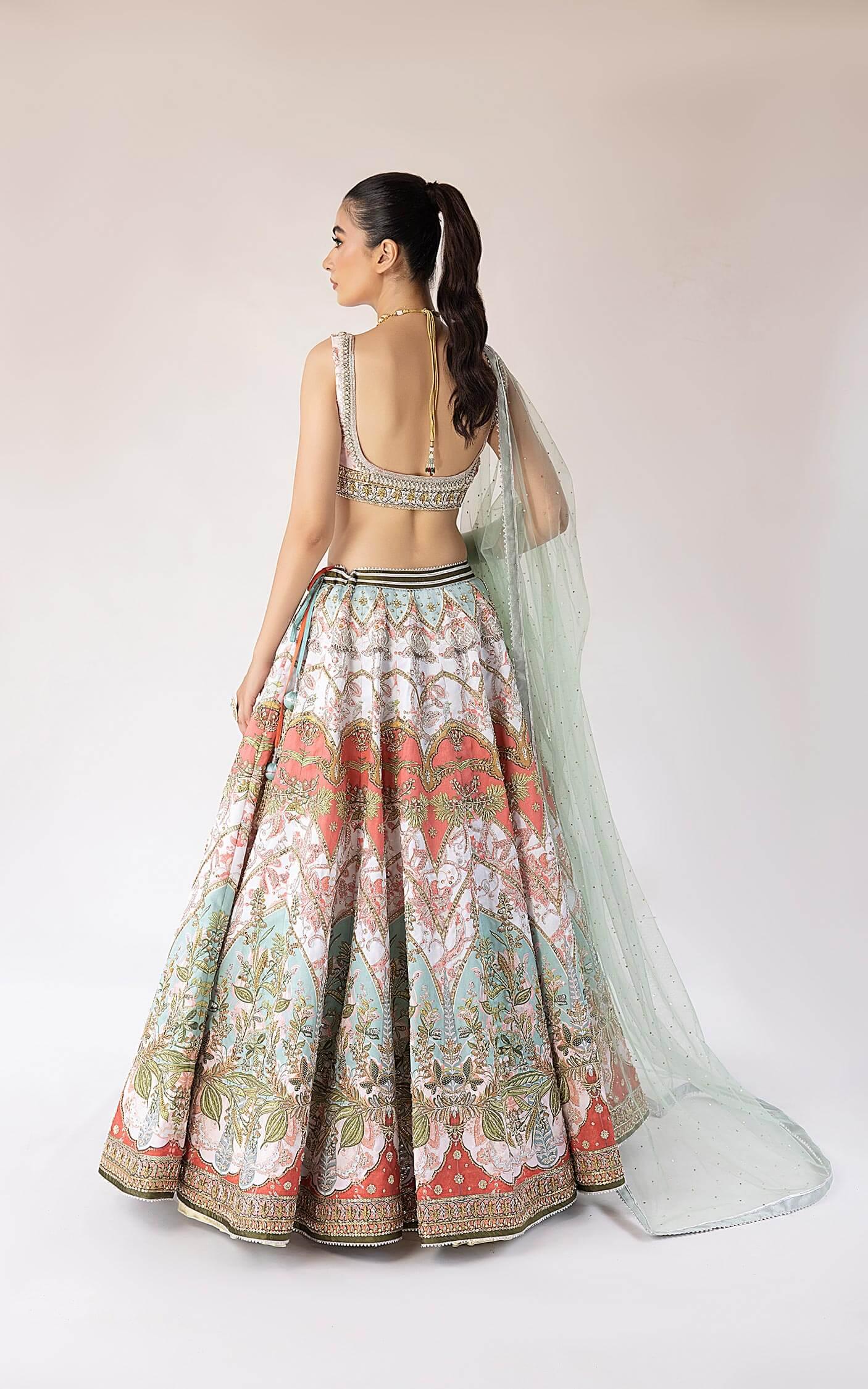 Multi-Colour Embroidered Silk-Blend Lehenga Choli (3-Piece) - Image 9