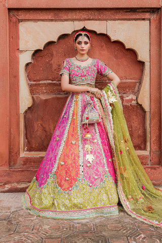 Multi-Colour Embellished Net & Jamawar Lehenga (3-Piece) - Image 2