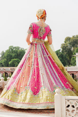 Multi-Colour Embellished Net & Jamawar Lehenga (3-Piece) - Image 3