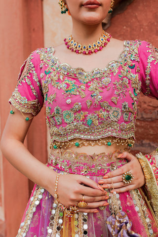 Multi-Colour Embellished Net & Jamawar Lehenga (3-Piece) - Image 5