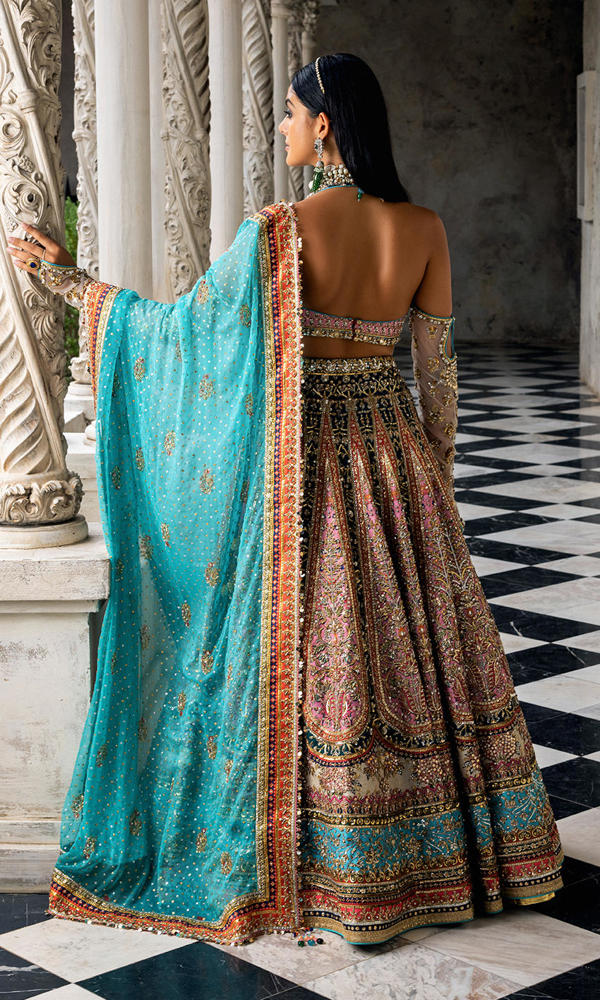 Multi-Colour Embellished Raw Silk Bridal Lehenga (3-Piece) - Image 4