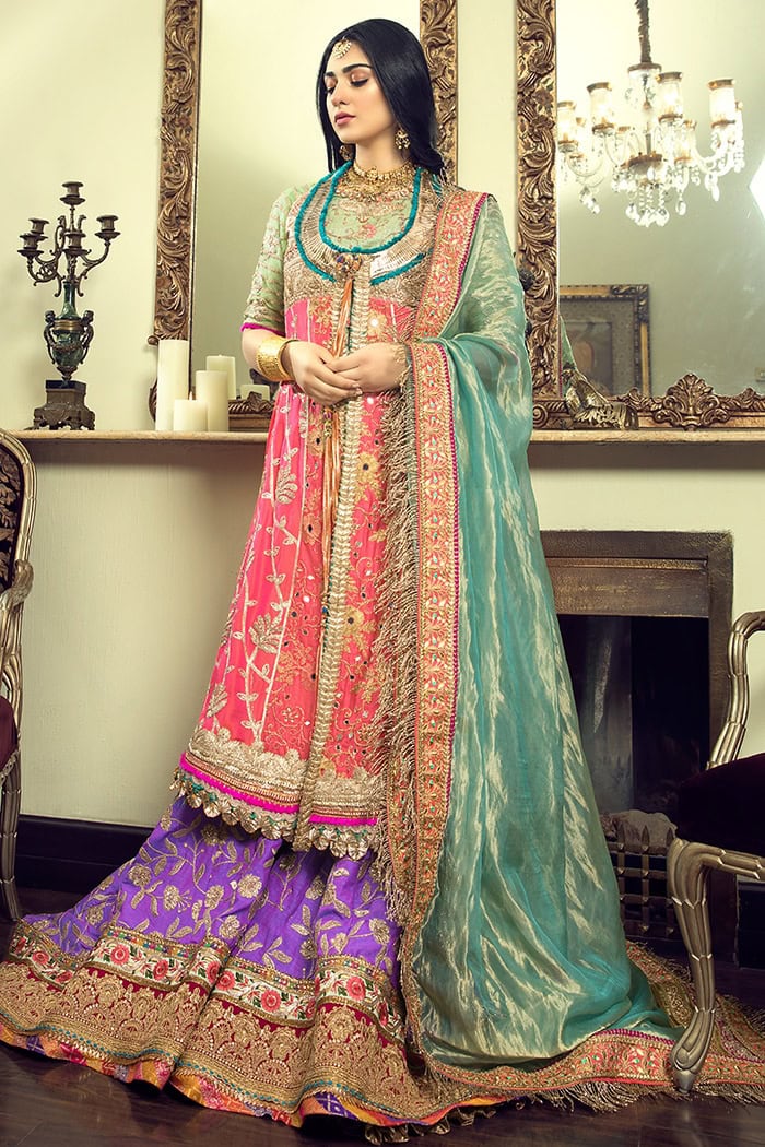Multi-Coloured Mirror Work Raw Silk Lehenga (3-Piece) - Image 1