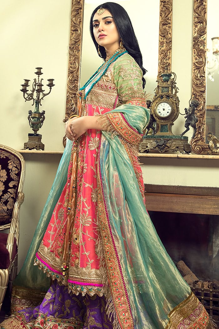 Multi-Coloured Mirror Work Raw Silk Lehenga (3-Piece) - Image 2
