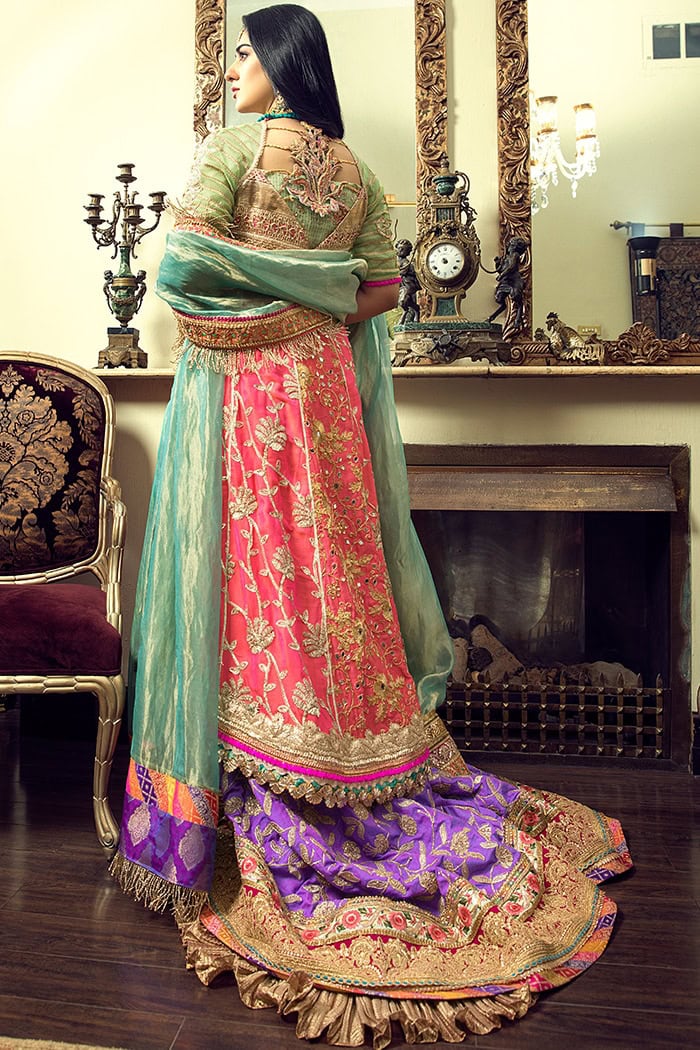 Multi-Coloured Mirror Work Raw Silk Lehenga (3-Piece) - Image 3