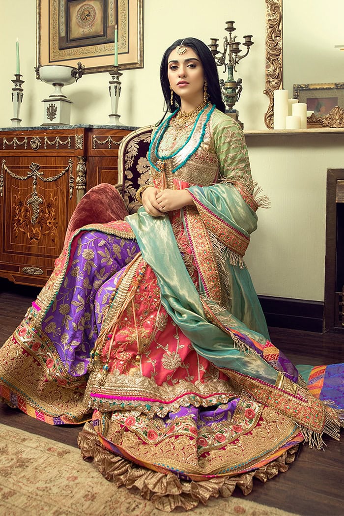 Multi-Coloured Mirror Work Raw Silk Lehenga (3-Piece) - Image 4