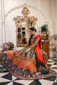 Pakistani Multicolour Embroidered Raw Silk Lehenga Choli (3-Piece) - Image 5