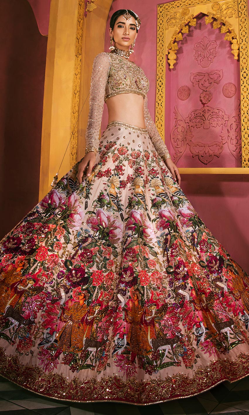 Multi-Colour Embellished Silk-Blend Lehenga (2-Piece) - Image 1