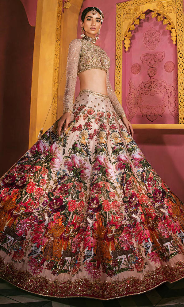Multi-Colour Embellished Silk-Blend Lehenga (2-Piece) - Image 2