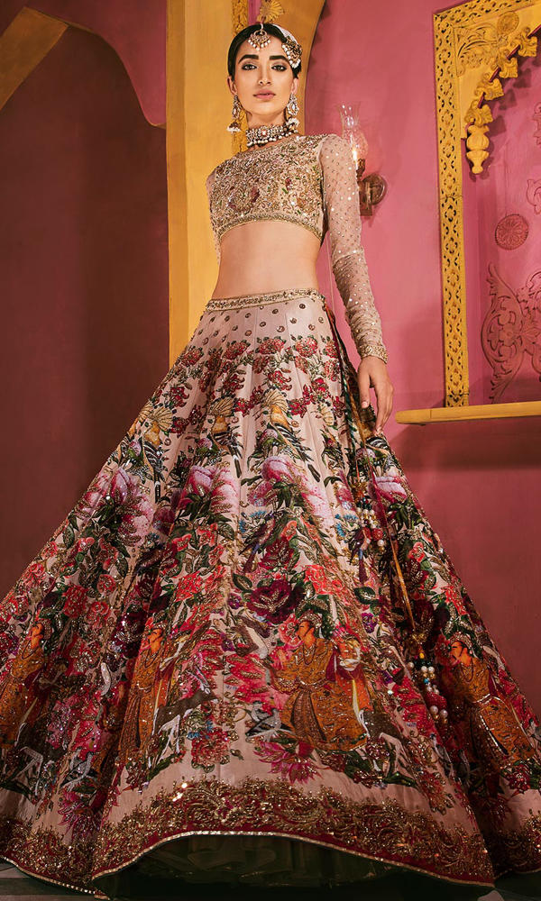 Multi-Colour Embellished Silk-Blend Lehenga (2-Piece) - Image 3