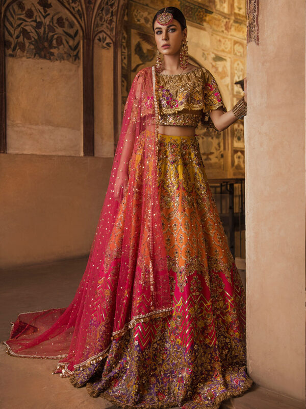 Pakistani Multicolour Embroidered Silk-Blend Lehenga Set (3-Piece) - Image 1