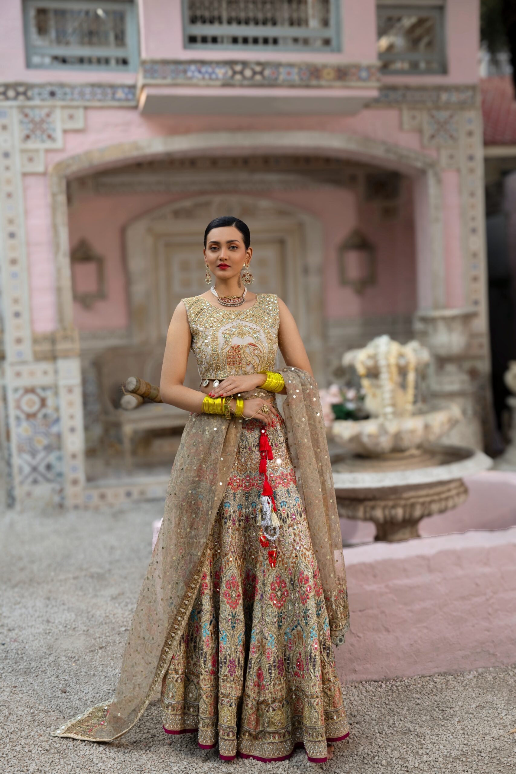 Multicolour Embroidered Silk-Blend Bridal Lehenga (3-Piece) - Image 1