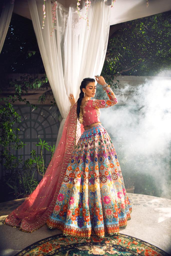Multi-Colour Sequin Embroidered Silk-Blend Lehenga (3-Piece) - Image 4