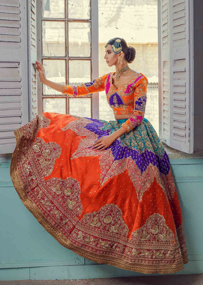Multi-Colour Embroidered Silk Choli Lehenga (3-Piece) - Image 1