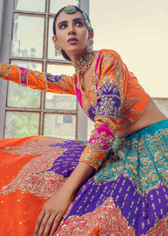 Multi-Colour Embroidered Silk Choli Lehenga (3-Piece) - Image 2