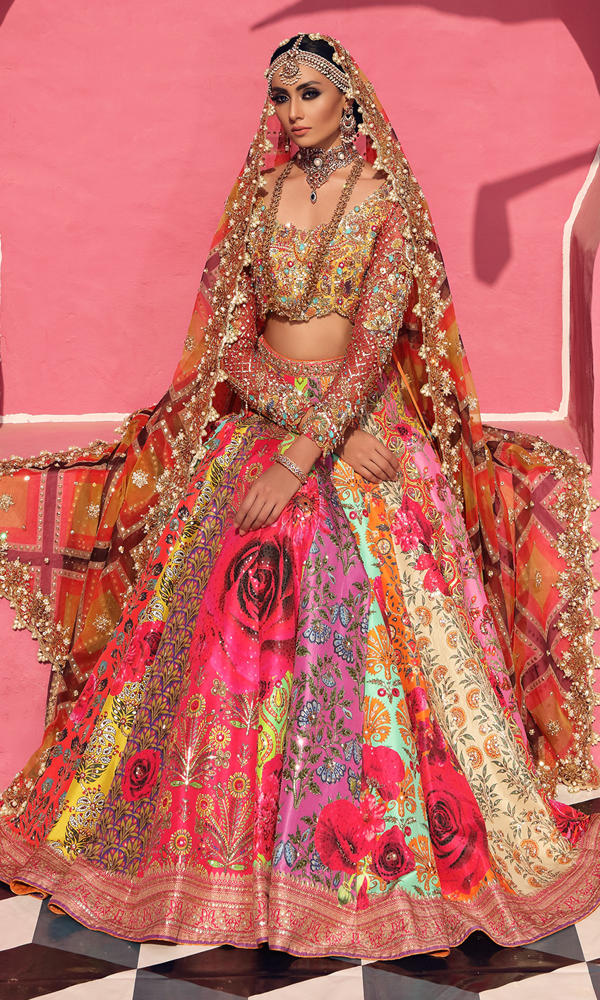 Multi-Colour Embellished Silk Lehenga (3-Piece) - Image 4
