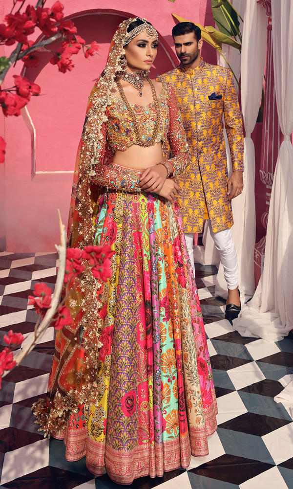 Multi-Colour Embellished Silk Lehenga (3-Piece) - Image 5
