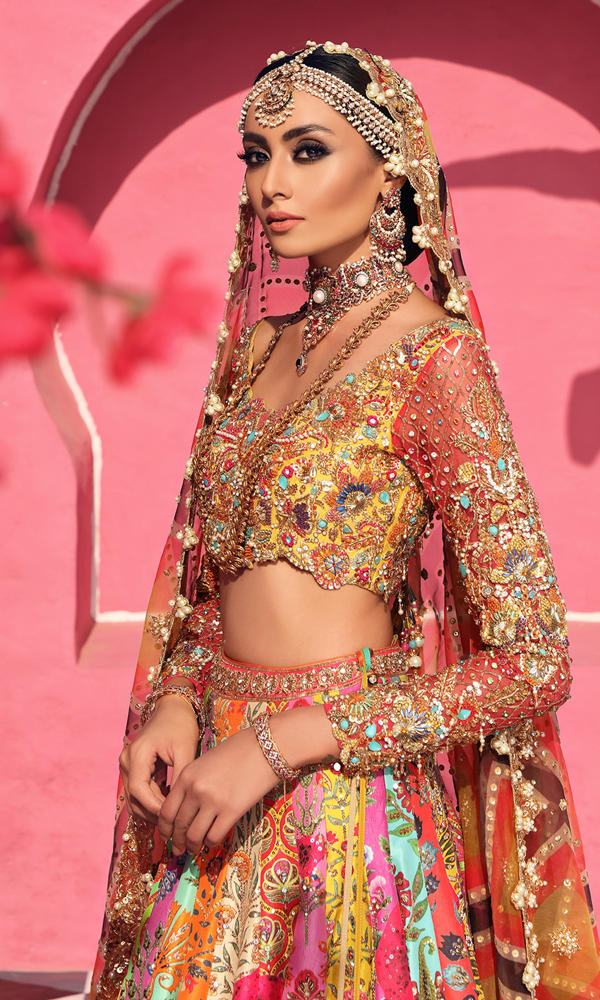 Multi-Colour Embellished Silk Lehenga (3-Piece) - Image 6