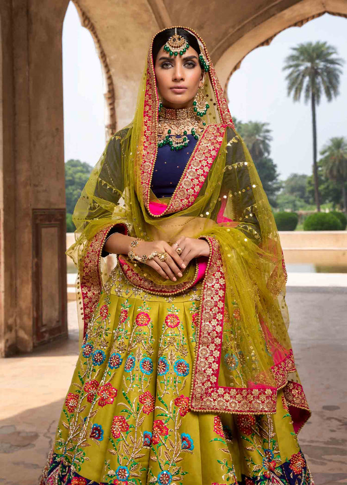 Multicolour Embroidered Silk Lehenga Choli (3-Piece) - Image 2