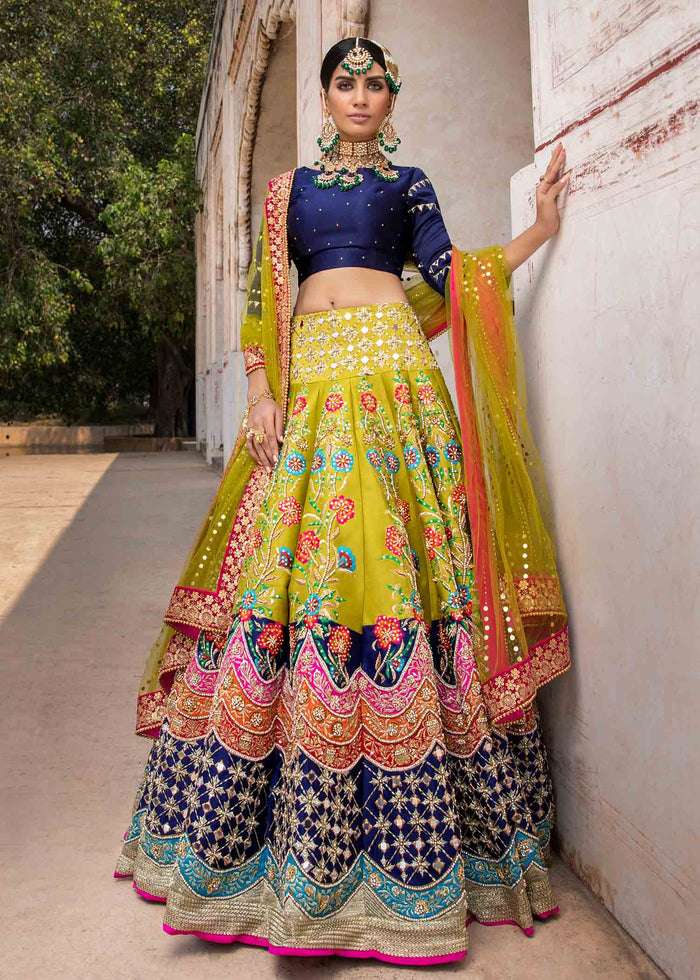 Multicolour Embroidered Silk Lehenga Choli (3-Piece) - Image 3