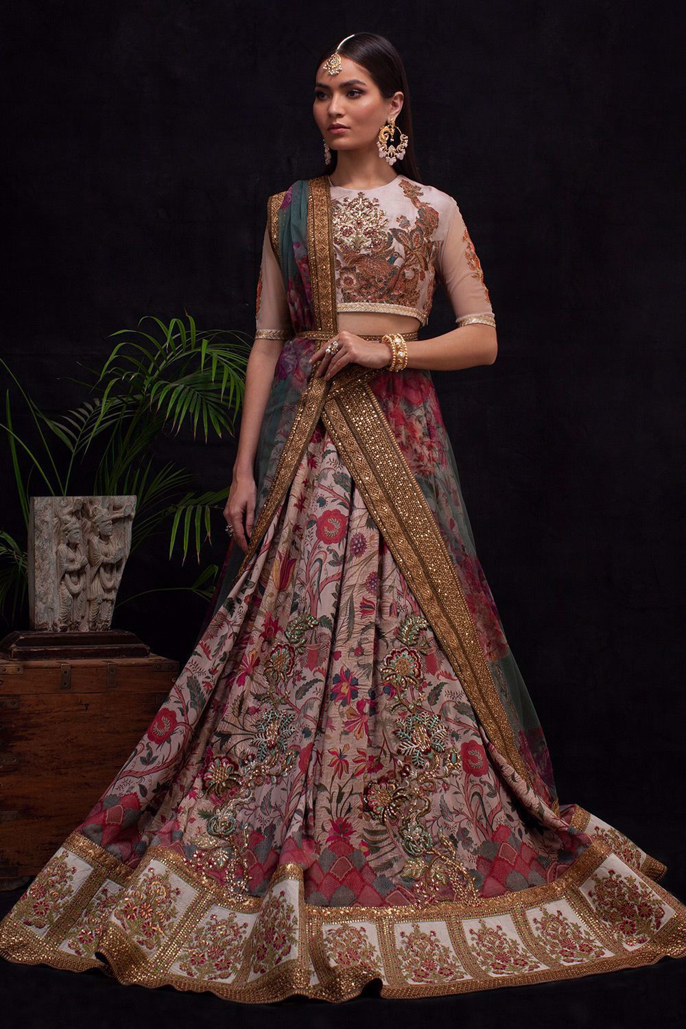 Multi-Tone Zardozi Silk Kalidar Lehenga (3-Piece) - Image 1