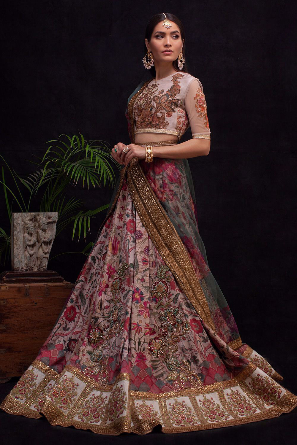 Multi-Tone Zardozi Silk Kalidar Lehenga (3-Piece) - Image 2