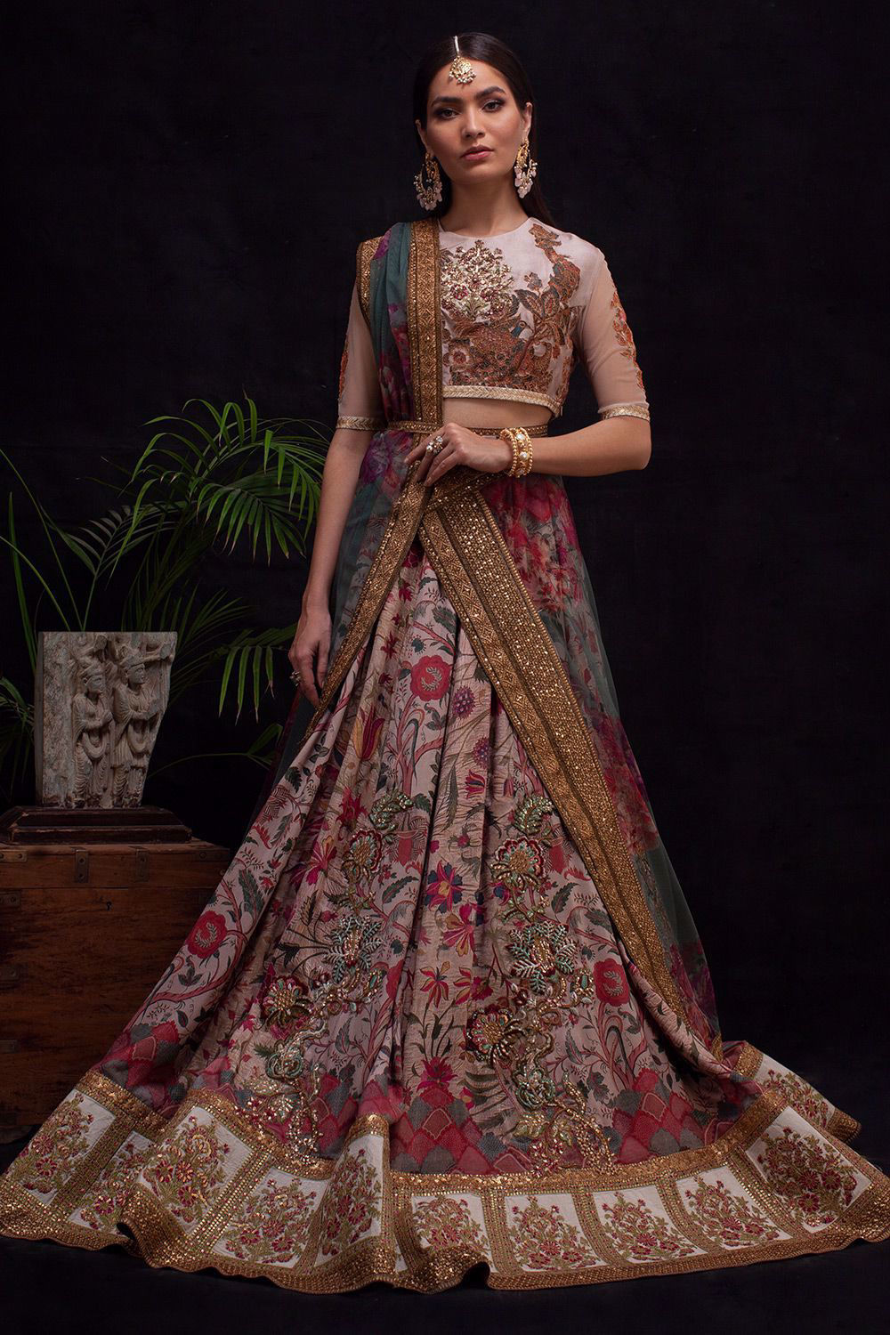 Multi-Tone Zardozi Silk Kalidar Lehenga (3-Piece) - Image 3