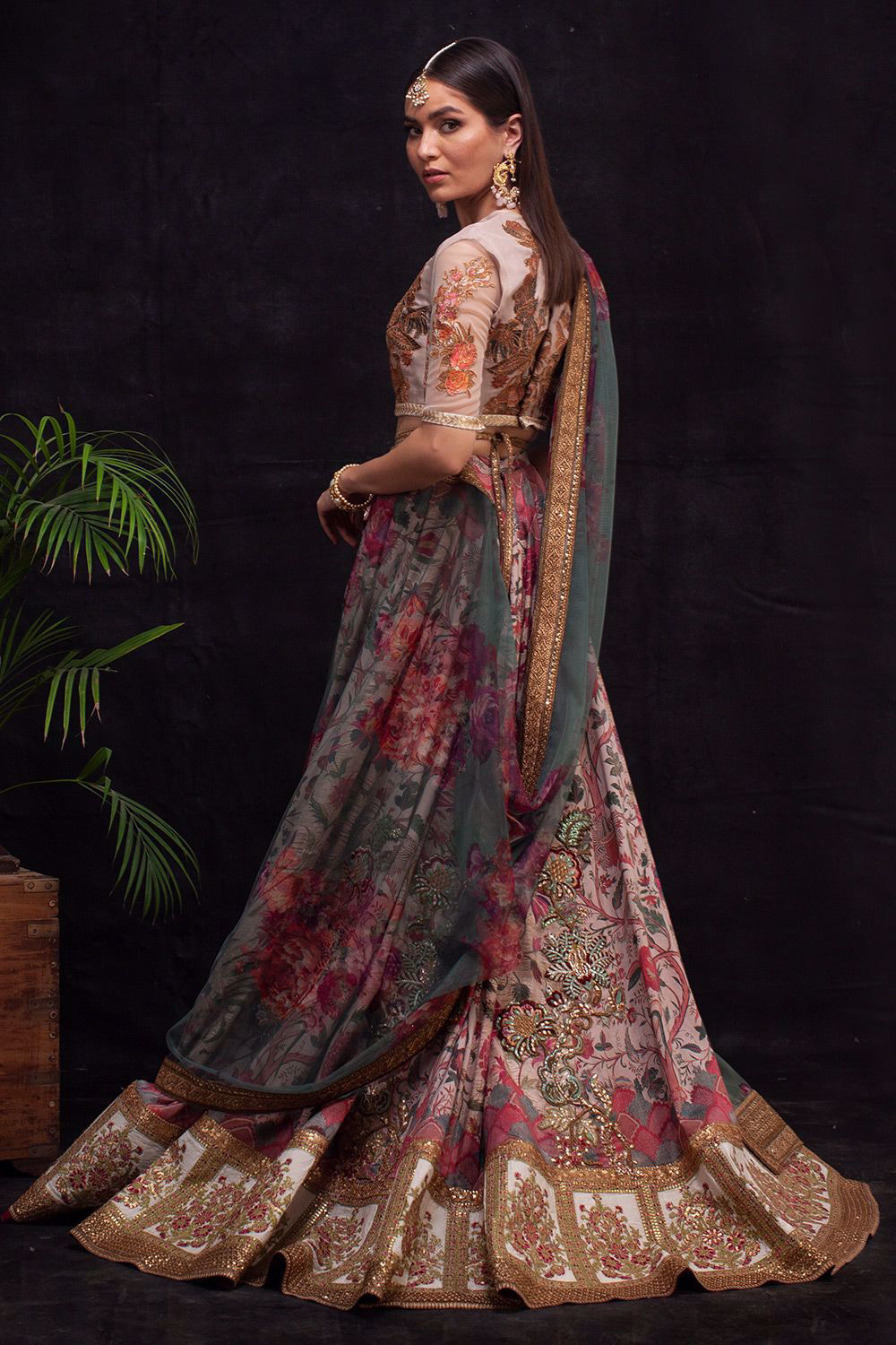 Multi-Tone Zardozi Silk Kalidar Lehenga (3-Piece) - Image 4