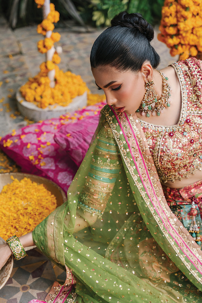 Multicolour Embroidered Silk Lehenga Choli (3-Piece) - Image 3