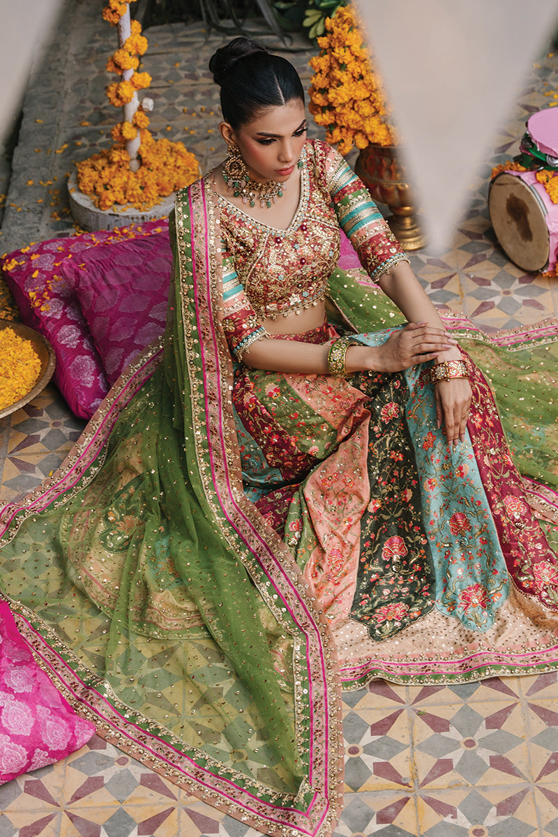 Multicolour Embroidered Silk Lehenga Choli (3-Piece) - Image 4