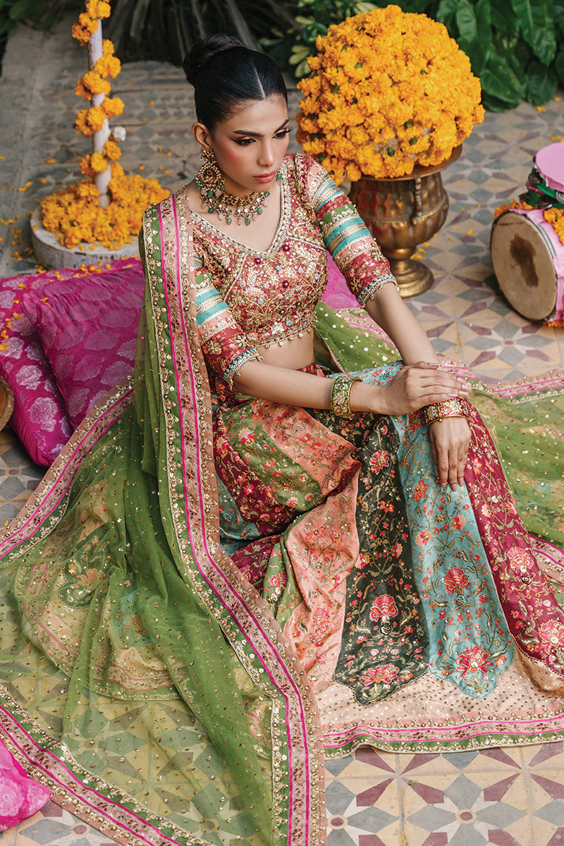 Multicolour Embroidered Silk Lehenga Choli (3-Piece) - Image 5