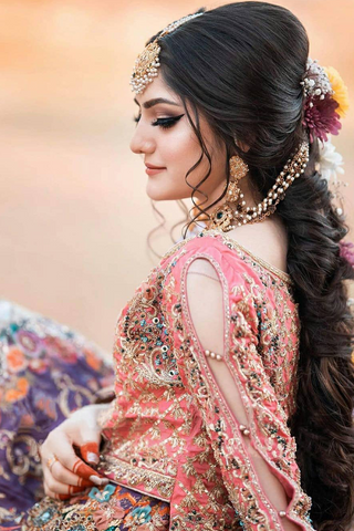 Pakistani Multicolour Embellished Silk Bridal Lehenga (3-Piece) - Image 4