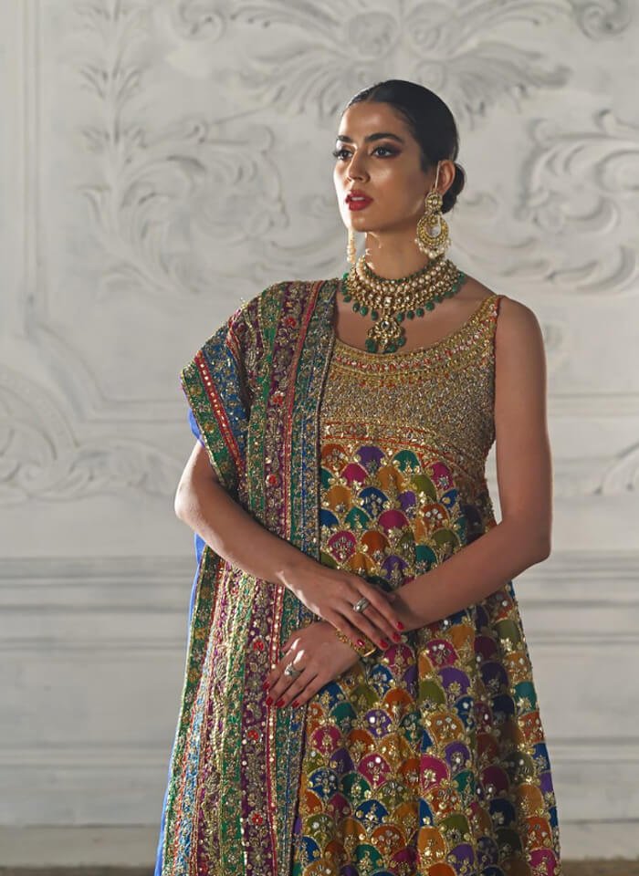 Multi-Coloured Zardozi Chiffon Pishwas (3-Piece) - Image 2