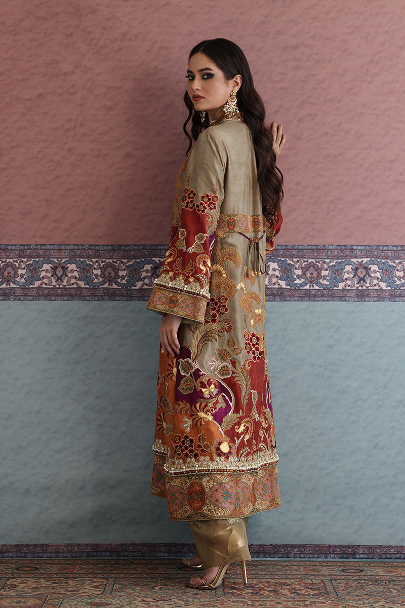 Pakistani Multi-Colour Zardozi Embroidered Silk Long Shirt (3-Piece) - Image 3