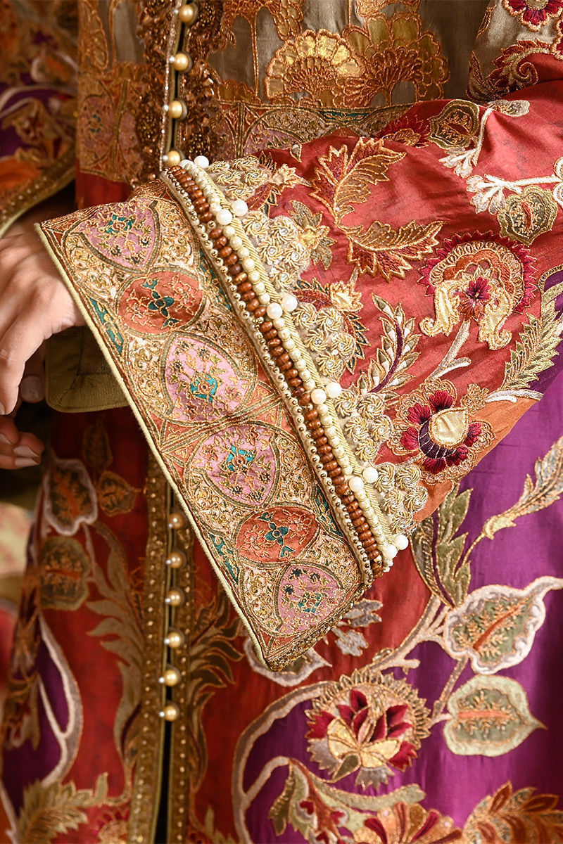 Pakistani Multi-Colour Zardozi Embroidered Silk Long Shirt (3-Piece) - Image 5