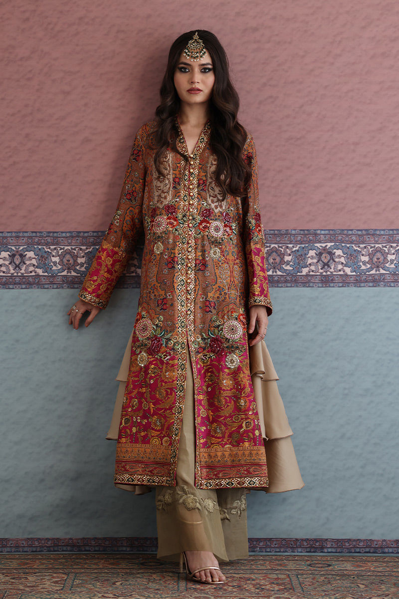 Multi-Colour Embroidered Pure Raw Silk Long Shirt (2-Piece) - Image 1