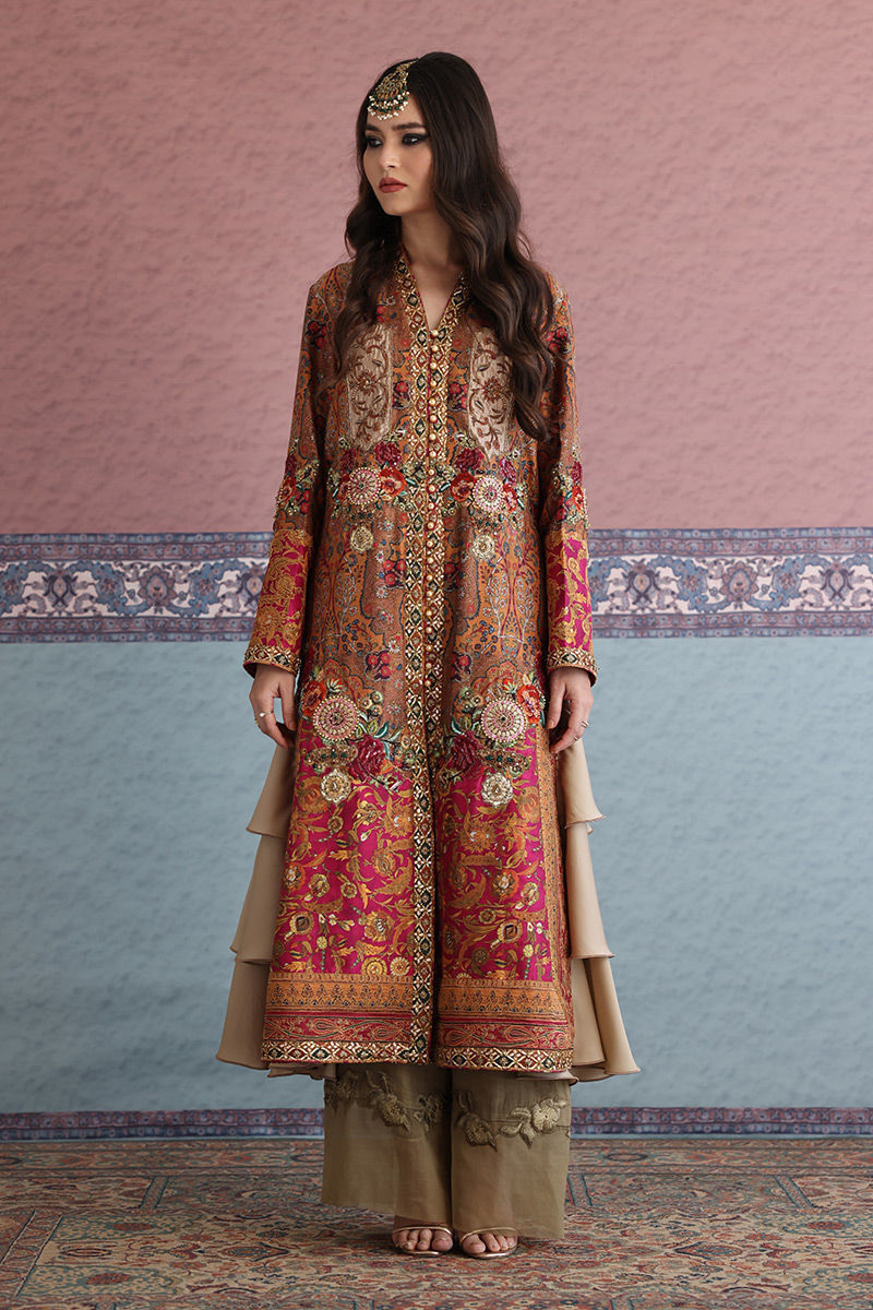 Multi-Colour Embroidered Pure Raw Silk Long Shirt (2-Piece) - Image 2