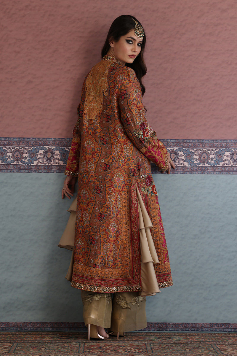 Multi-Colour Embroidered Pure Raw Silk Long Shirt (2-Piece) - Image 3