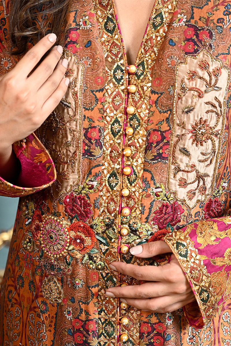 Multi-Colour Embroidered Pure Raw Silk Long Shirt (2-Piece) - Image 4