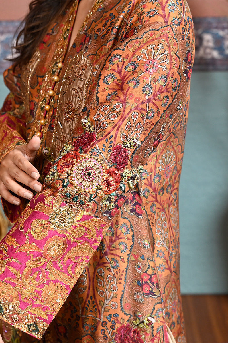 Multi-Colour Embroidered Pure Raw Silk Long Shirt (2-Piece) - Image 5