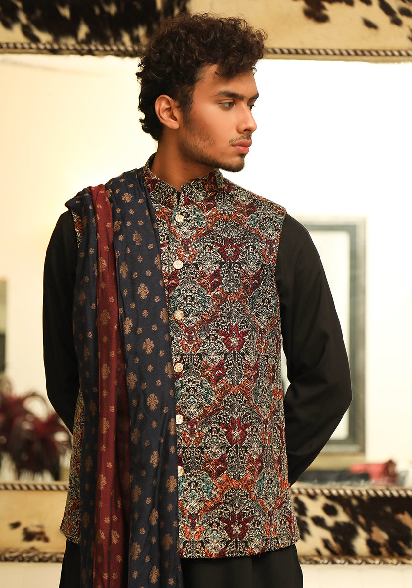 Multi-Tone Embroidered Chiffon Waistcoat (3-Piece) - Image 1