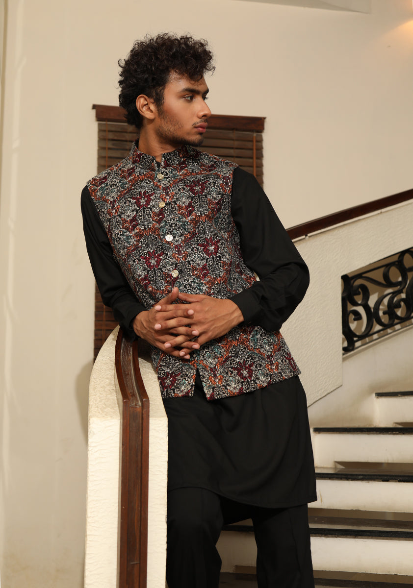 Multi-Tone Embroidered Chiffon Waistcoat (3-Piece) - Image 2