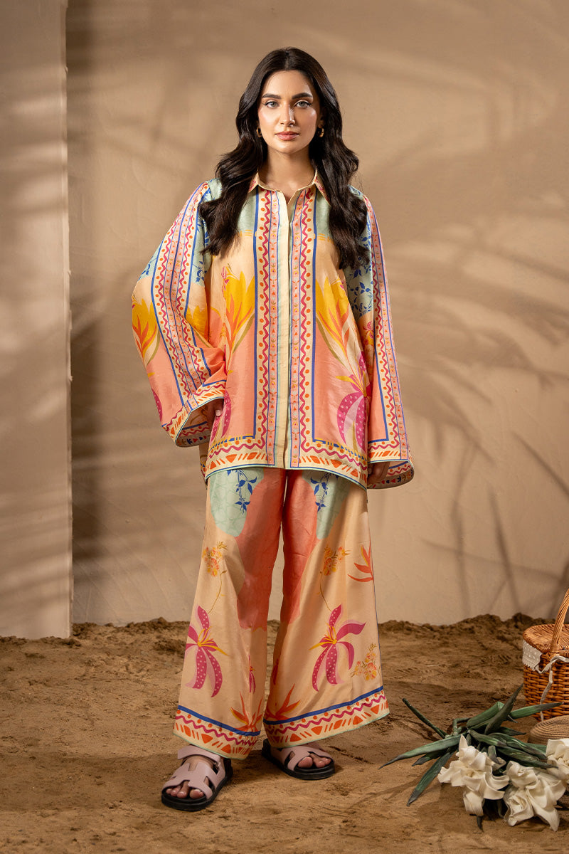 Pakistani Multicolour Printed Pure Raw Silk Co-ord Set (2-Piece) - Image 1