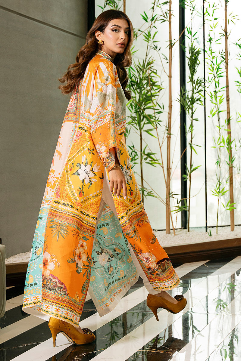 Pakistani Multicolour Block-Print Silk Kaftan (1-Pc) - Image 4