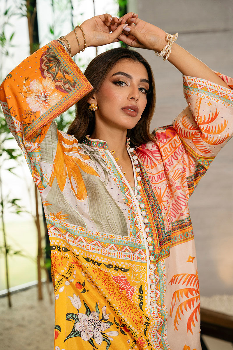 Pakistani Multicolour Block-Print Silk Kaftan (1-Pc) - Image 6