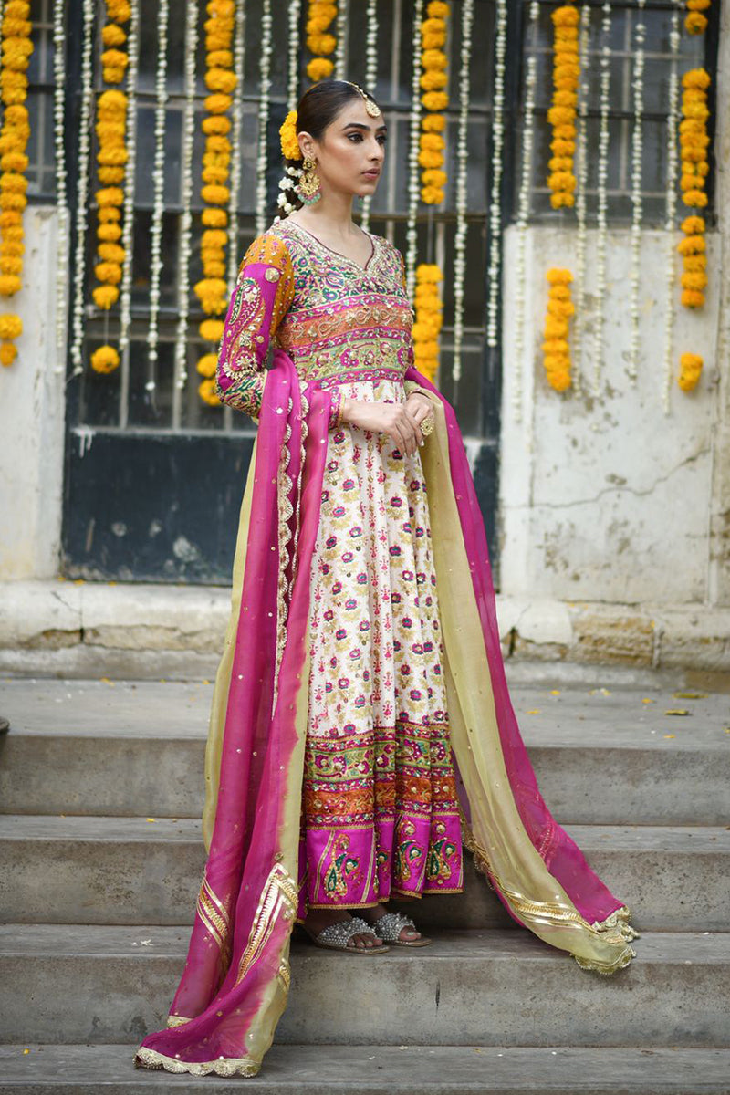 Pakistani Multi-Tone Zardozi Raw Silk Kalidar (3-Piece) - Image 1