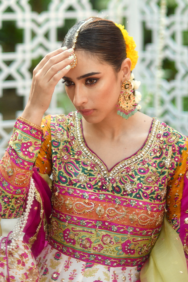 Pakistani Multi-Tone Zardozi Raw Silk Kalidar (3-Piece) - Image 2