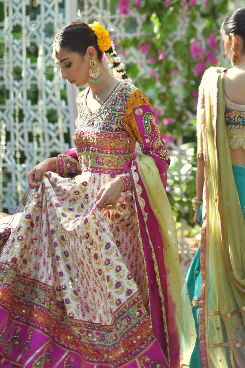 Pakistani Multi-Tone Zardozi Raw Silk Kalidar (3-Piece) - Image 3