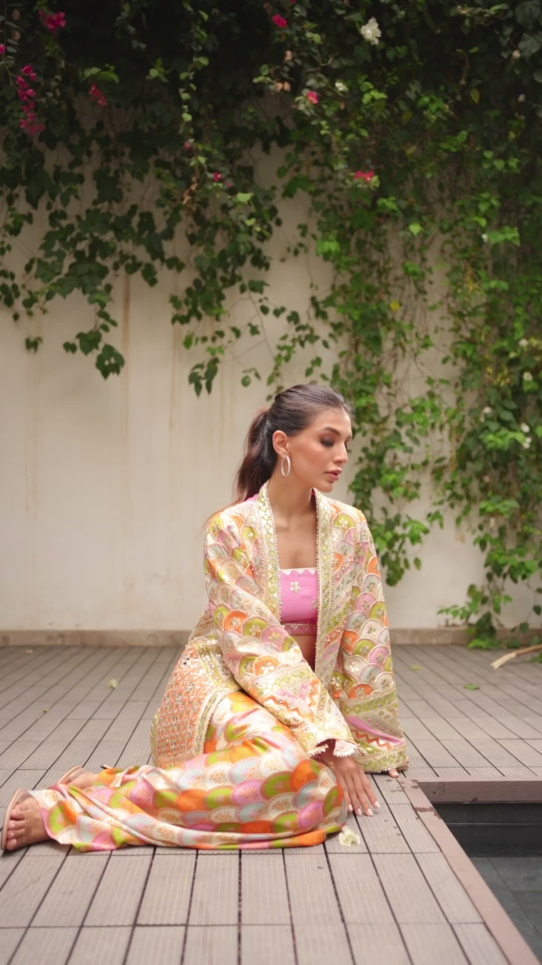 Multicolour Embellished Khaddi Silk Lehenga (3-Piece) - Image 14