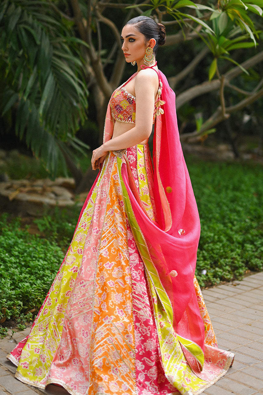 Multi-Colour Gota Khaddi Silk Lehenga Choli (3-Piece) - Image 1